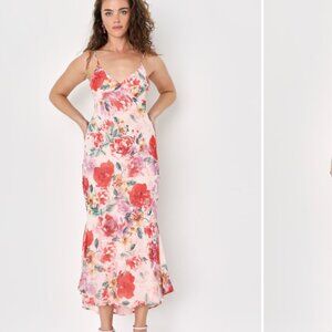 Romantic Adoration Blush Floral Sleeveless Midi Dress Size Small